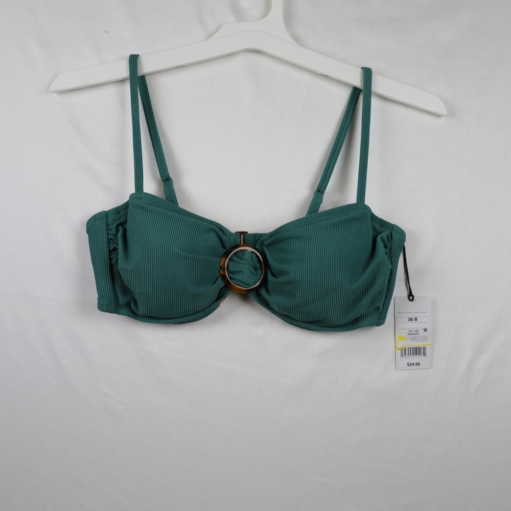 Shade & Shore Bikini Top Womens 36B Green Textured Bandeau Removable Pads New